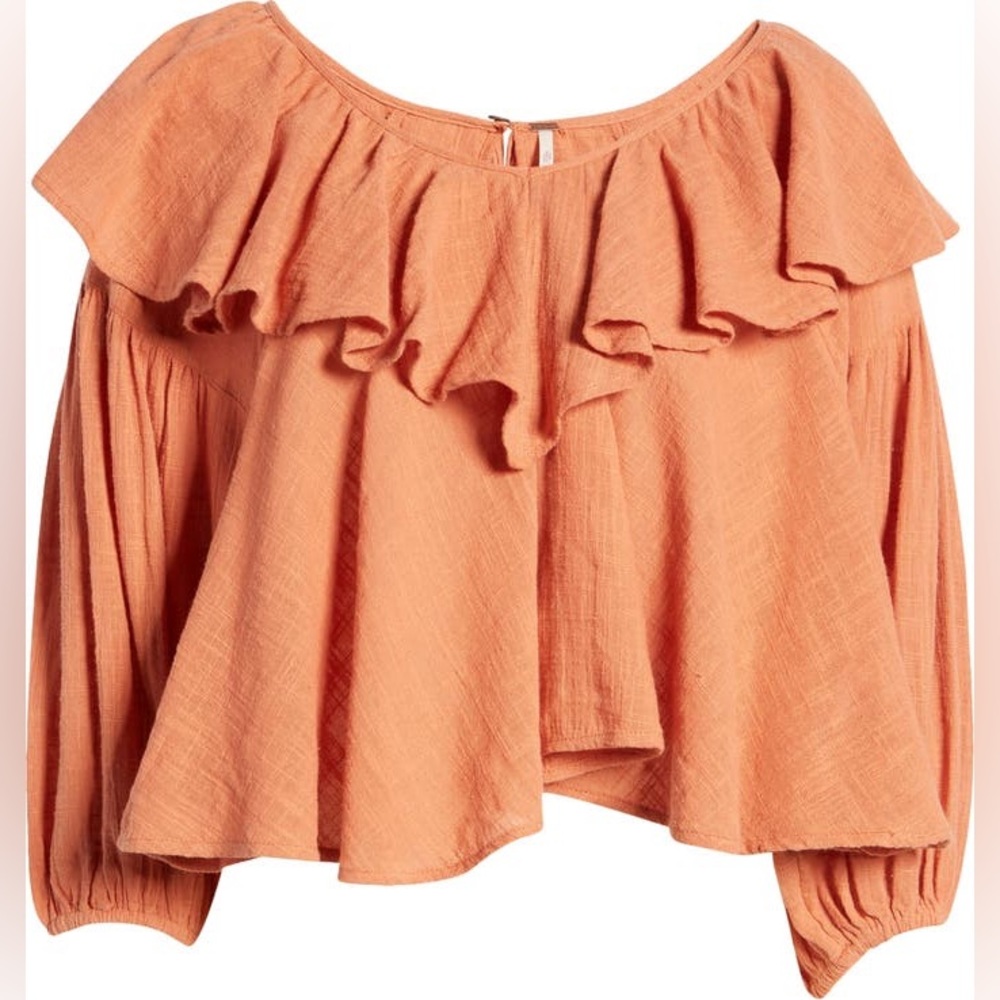 Free People Boho Orange Ginger Spice Zuri Ruffle Open Back Blouse size XS EUC - Picture 6 of 13